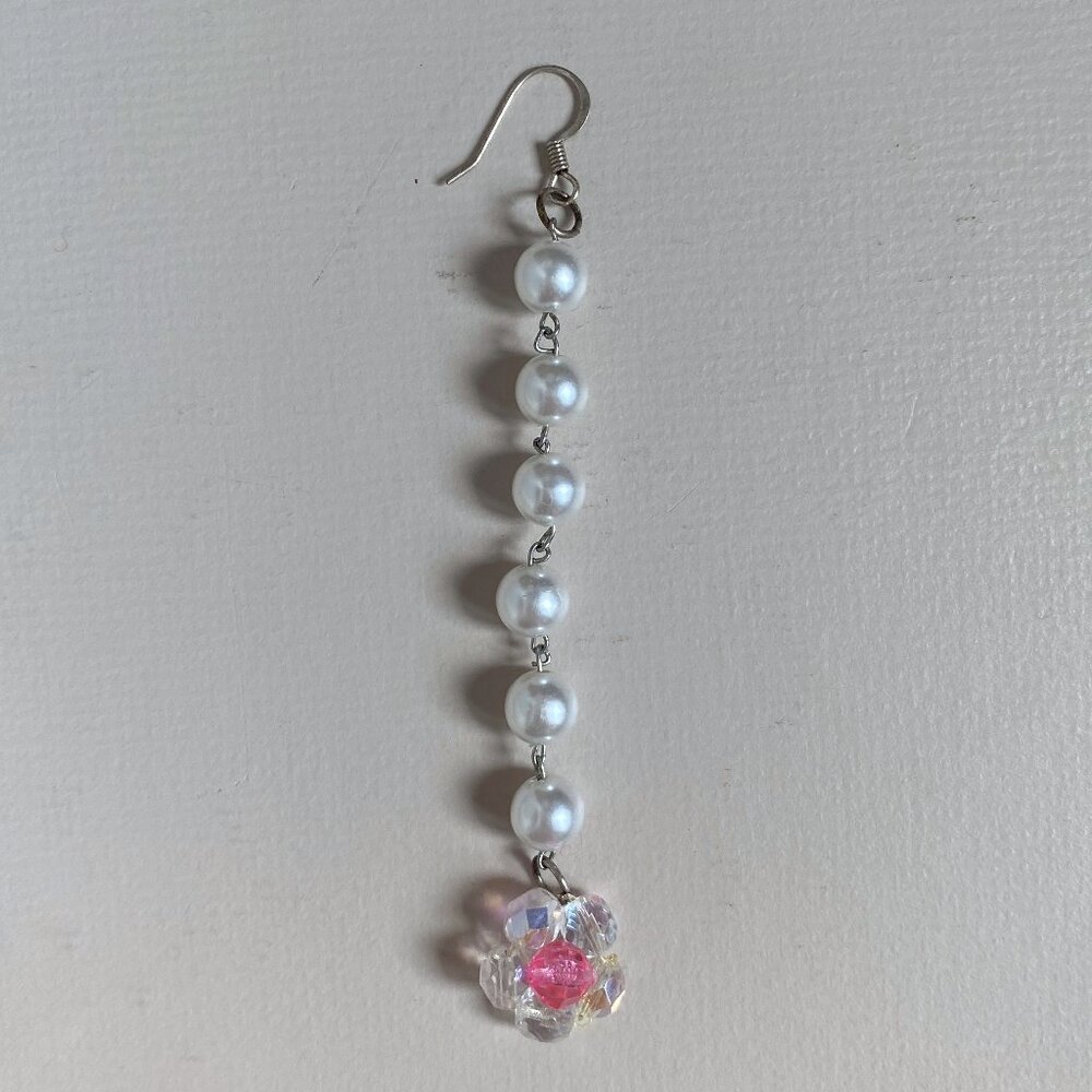 handmade beaded flower & pearl earring